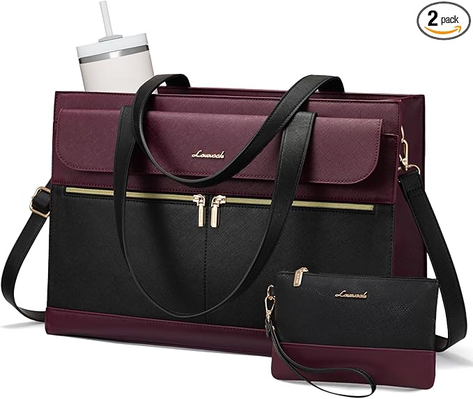 LOVEVOOK Laptop Tote for Women - 15.6 Inch Professional PU Leather Computer Briefcase, Waterproof Handbag, Large Capacity Business Teacher Office Bag with Large Tumbler Pocket, Crossbody Purse