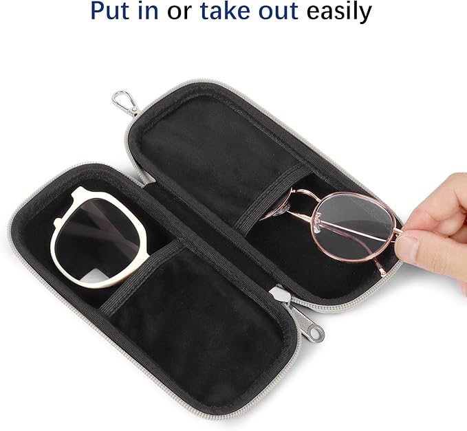 Double Eyeglasses Case Hard Shell Dual Sunglasses Organizer with Zipper Closure Travel Eyewear Storage for Vehicle