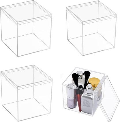 Acrylic Box Clear Display Boxes with Lids 4 Packs 5.9x5.9x5.9Inch Acrylic Square Cube Decorative Boxes Jewelry Storage Box for Valentine's Day Gift Wrap Candy Containers