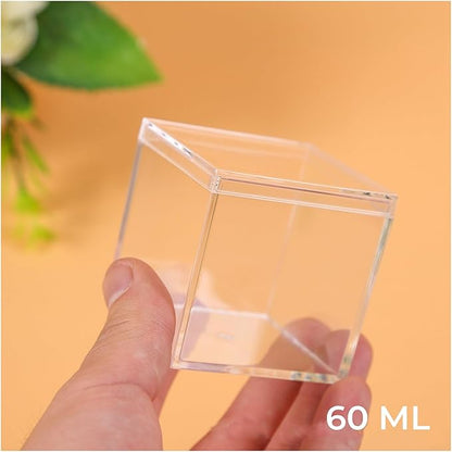 Acrylic box with Lid Clear 4 Pack Small Clear Acrylic Square Cube Plastic Storage Box 1.77x1.77x1.77Inch/45X45X45mm for Birthday Valentine's Day Party Favor Candy Jewelry Box