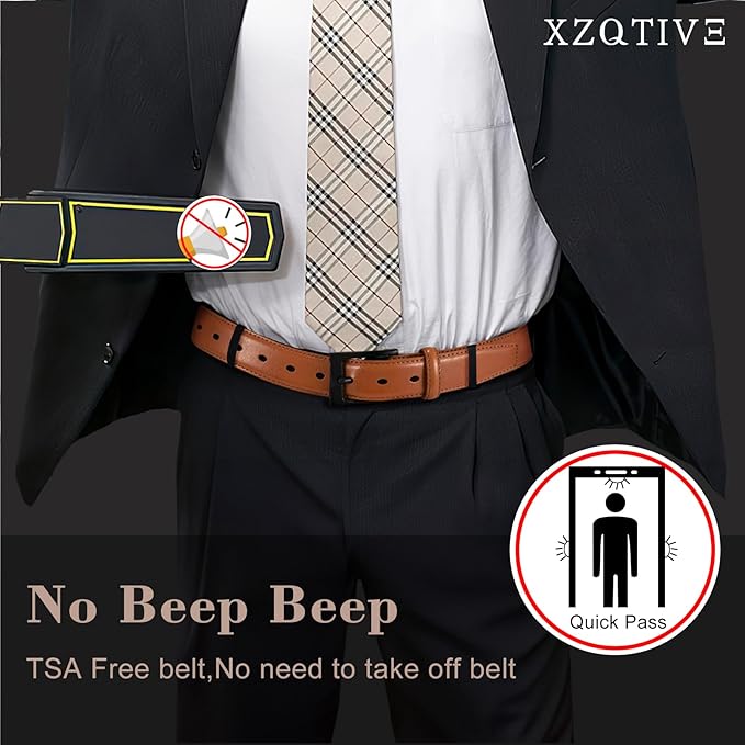 XZQTIVE TSA Belt For Men Metal Free Dress Belts Hypoallergenic Leather Belt With Black Buckle Nickle Free