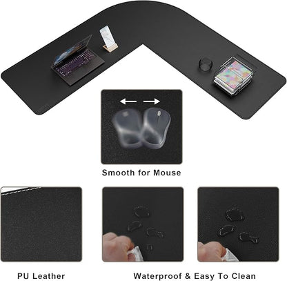 Mydours 57" x 57" x 20" L Shaped Desk Pad (Black), Extra Large Dual-Sided PU Leather Corner Desk Mat Protector for Home Office Computer Gaming