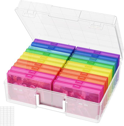 Lifewit 4x6 Photo Storage Box, 20 pcs Inner Photo Case with Lids, Multicolor Photo Organizers with 1 Sheet Label Sticker, Plastic Craft Storage Box for Seeds Sticker Cards Pictures Office Supplies