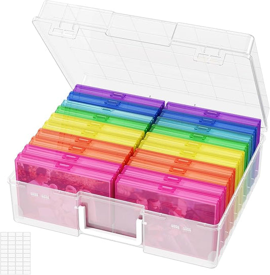 Lifewit 4x6 Photo Storage Box, 20 pcs Inner Photo Case with Lids, Multicolor Photo Organizers with 1 Sheet Label Sticker, Plastic Craft Storage Box for Seeds Sticker Cards Pictures Office Supplies