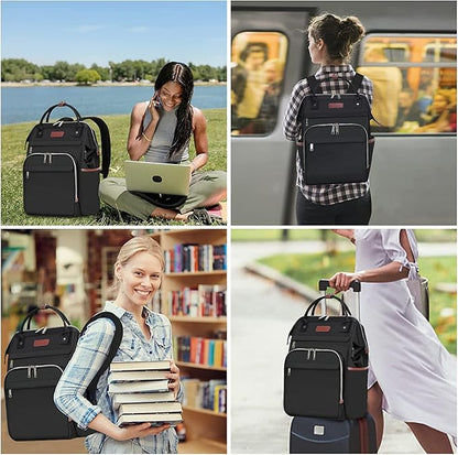 EMPSIGN 15.6 Inch Laptop Backpack for Women, Computer Travel Business Work Bag, Water Repellent College Casual Daypack with USB Port, Black