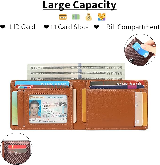 Mens Wallet Leather Credit Card Holder Slim Bifold RFID Blocking Front Pockets Minimalist Wallets for Men with ID Window