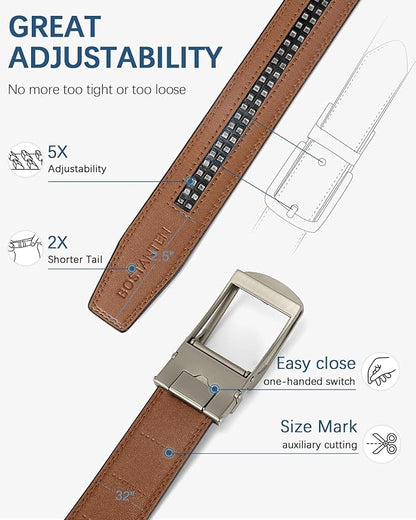BOSTANTEN Ratchet Leather Belt For Men 2 Pack Dress and Casual with Adjustable Buckle, Trim to Fit