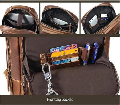 Mens Leather Backpacks 15.6-inch Laptop Backpack Business Backpack Classic Backpack Travel Backpack for Men(Brown)