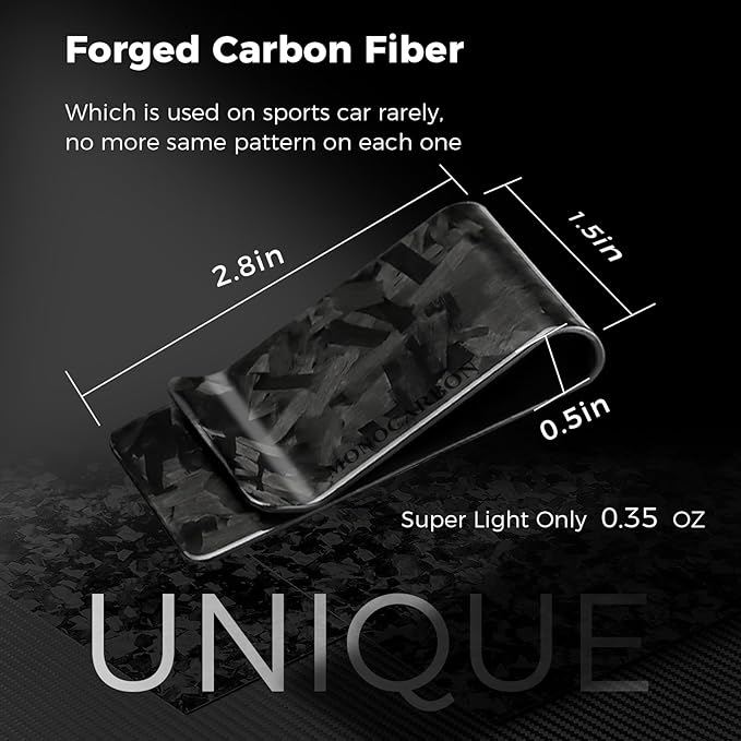MONOCARBON Carbon-Fiber-Money-Clip-for-Men, Minimalist-Money-Holder for Cash, High Elastic Carbon-Fiber-Wallet, Slim and Durable