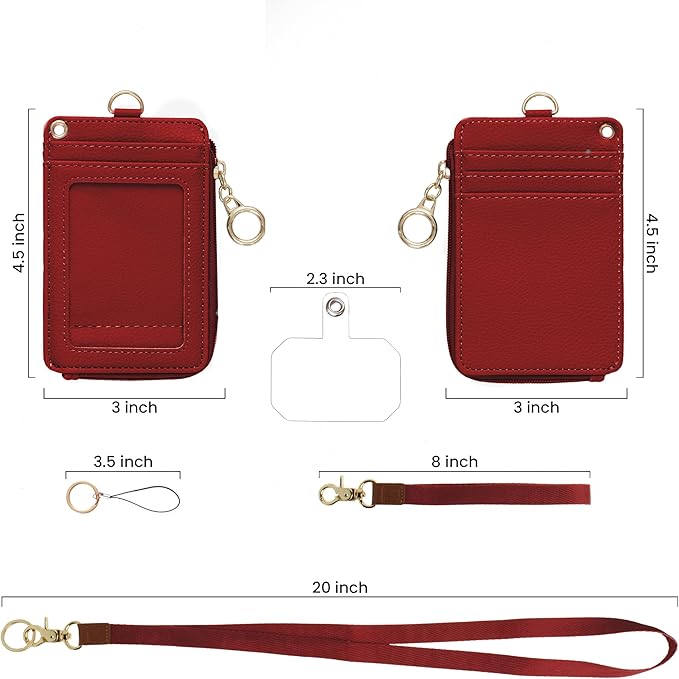 Mondo Designs 2-in-1 ID Badge Holder & Lanyard Wallet - Multi-Use Womens Small Wallet with Removable Wristlet & Neck Lanyard, Clear Window, 5 Card Slots, Phone Holder, Ring Keychain - Bordeaux Red