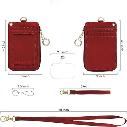 Mondo Designs 2-in-1 ID Badge Holder & Lanyard Wallet - Multi-Use Womens Small Wallet with Removable Wristlet & Neck Lanyard, Clear Window, 5 Card Slots, Phone Holder, Ring Keychain - Bordeaux Red
