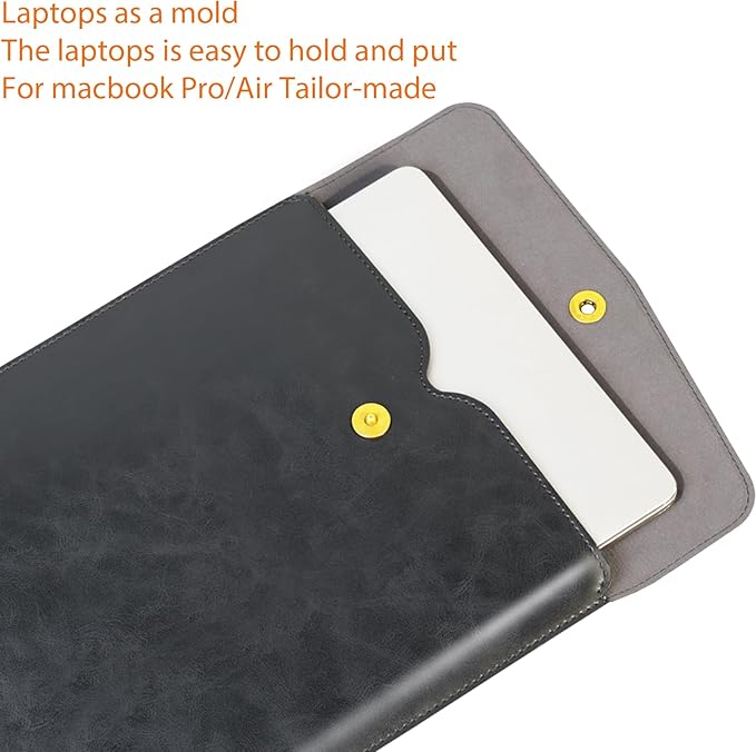 Leather Laptop Sleeve 13 Inch Compatible with MacBook Neo 13" 2026 & MacBook Air/Pro 13" (M5/M4/M3/M2/M1, 2025-2018), Magnetic Buckle Closure Protective Case Cover,Black