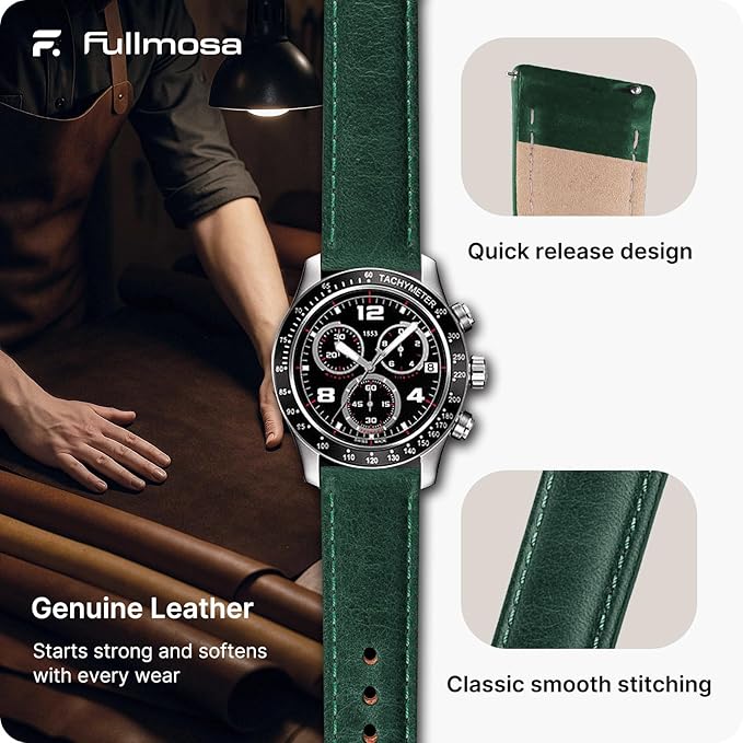 Fullmosa Watch Band, Quick Release Leather Watch Strap for Men Women, Replacement Bands Width 12mm 14mm 16mm 18mm 19mm 20mm 21mm 22mm 24mm