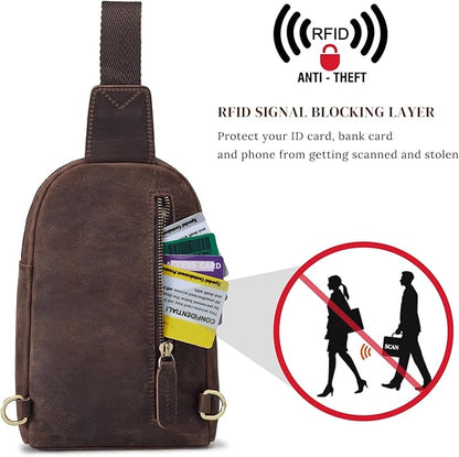 S-ZONE Genuine Leather RFID Blocking Small Sling Bag Women Crossbody Fanny Packs