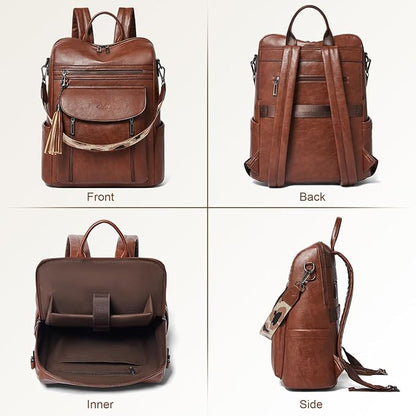 Shrrie Laptop Backpack for Women 15.6 inch,Travel Leather Backpack Purse Nurse Teacher Carry on Backpack Computer Bag,Professional Water-Resistant College Business Work Casual Daypack,Chocolate Brown