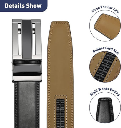 Men's Belt, Leather Ratchet Belt For Men's Dress 3.0cm,1 1/8" Size Adjusted Automatic Buckle