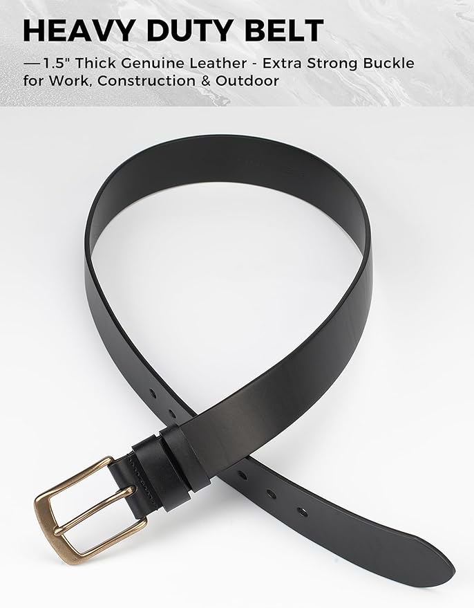 Mens Heavy Duty Full Grain Leather Belt - 1 1/2 Italian Genuine Leather with Sturdy Buckle for Jeans Casual Pants