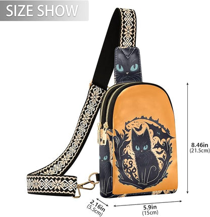 ZAZYXTJ Cute Cat Crossbody Sling Bag for Women Leather Small Chest Bag Adjustable Straps Daypack for Travel Sport Hiking