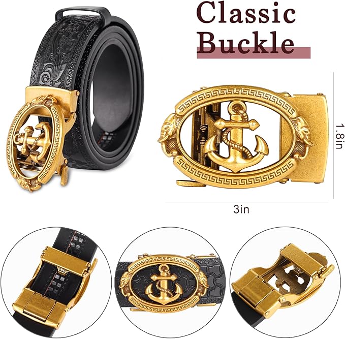 Aurolran Men&Womens Leather Dress Belt Business Automatic Buckle Belt Color-Black Silver Gold