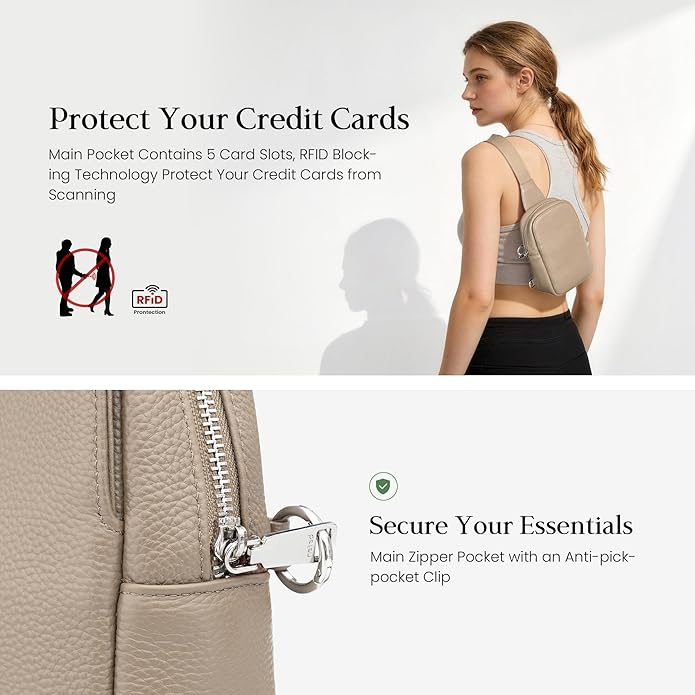 befen Genuine Leather Anti Theft Small Crossbody Bags for Women, RFID Cross Body Sling Chest Bags Fanny Packs Travel Purse