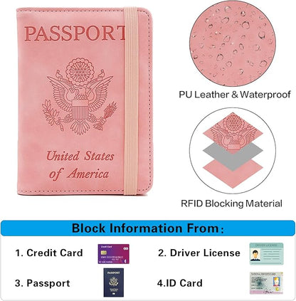 Melsbrinna Premium Leather Passport Holder Covers Case, Waterproof Rfid Blocking Travel Wallet Passport Holder with Pen Holder, Cute Passport Book for Women/Men