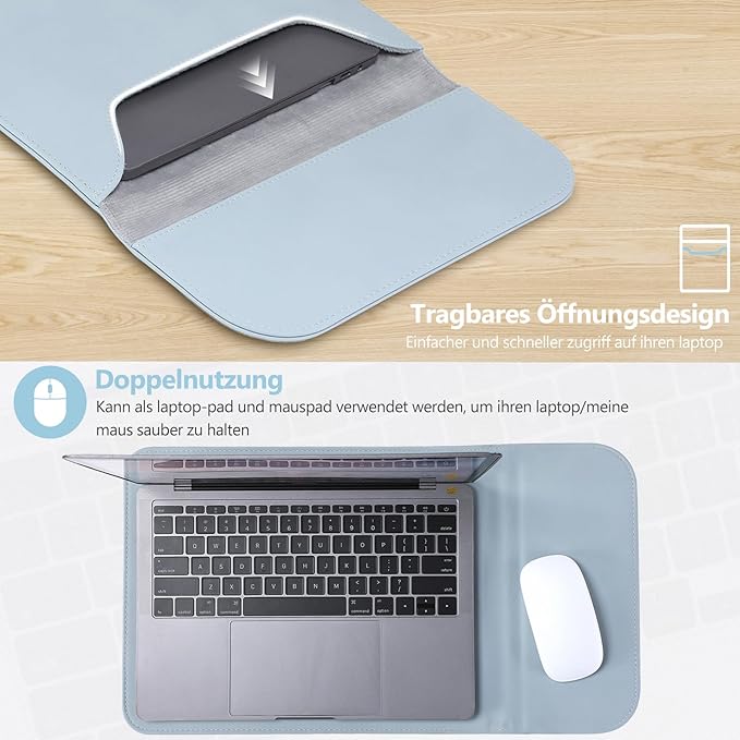 HYZUO 15 Inch Laptop Sleeve Case Bag for MacBook Air 15 M5 A3448 M4 A3241 M3 A3114 M2 A2941 2026-2023, 15" Surface Laptop 7/6/5/4/3, MacBook Pro 15 2019-2016, Faux Suede Leather, Pale Blue