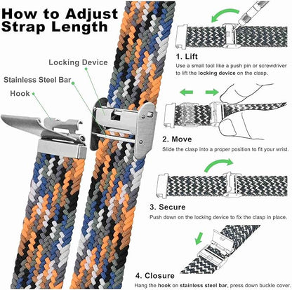 WOCCI 22mm Braided Nylon Watch Band for Men and Women, Quick Release, Silver Stainless Steel Buckle (Camo)