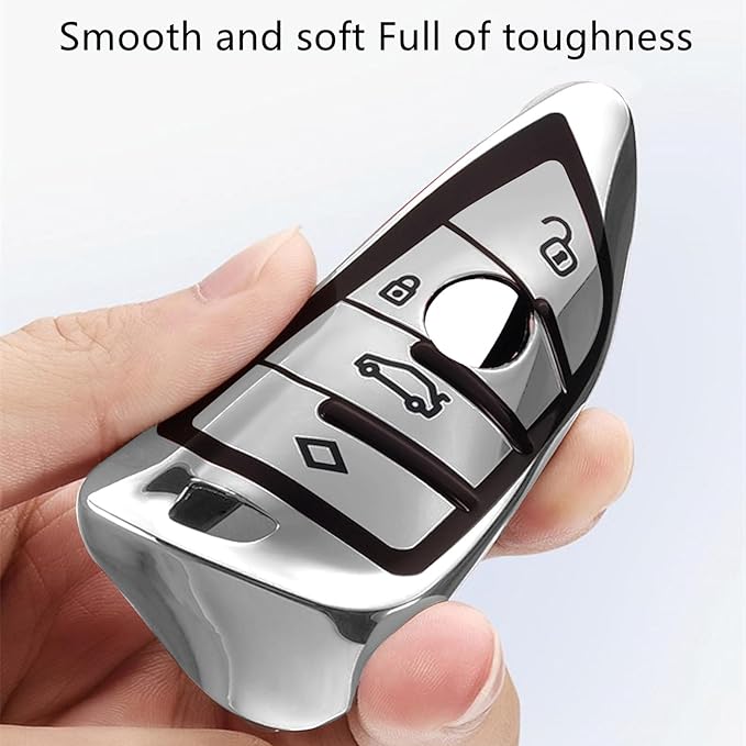 Creativity Suitable for BMW key fob Cover. Advanced soft TPU key box is compatible with F30 F45 F55 G20 G30 X1 X3 X4 X5 X6 X7 3 5 7 8 M5 M6 GT series smart key (Type B Silver single Key Case)