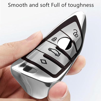 Creativity Suitable for BMW key fob Cover. Advanced soft TPU key box is compatible with F30 F45 F55 G20 G30 X1 X3 X4 X5 X6 X7 3 5 7 8 M5 M6 GT series smart key (Type B Silver single Key Case)