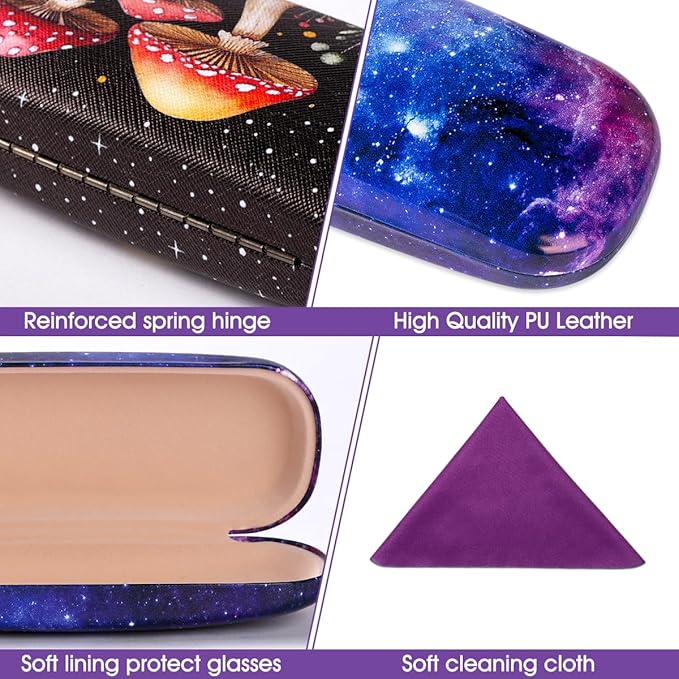 PERFECTSIGHT Hard Shell Eyeglasses Case, PU Leather Protective Glasses Case, Cute Eyeglass Case for Women Men Girls