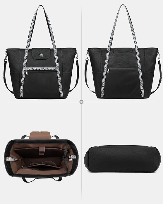 FADEON Large Laptop Tote Bag for Women Designer Leather Laptop Bag Fashion Travel Backpack Purse Shoulder Handbag