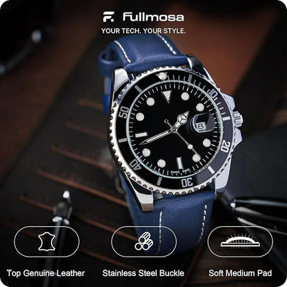Fullmosa Watch Straps 20mm, Axus Series Leather Strap Replacement Watch Strap with Stainless Steel Metal Clasp for Men Women 14/16/18/20/22/24mm, Dark Blue 20mm