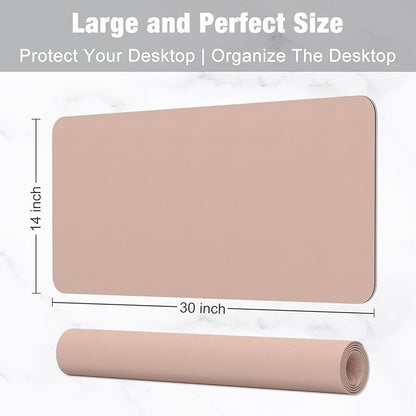 Hsurbtra Desk Pad, 30" x 14" PU Leather Desk Mat, XL Extended Mouse Pad, Waterproof Desktop Blotter Protector, Non-Slip Ultra Thin Large Laptop Keyboard Writing Mat for Office Home, Beige Apricot