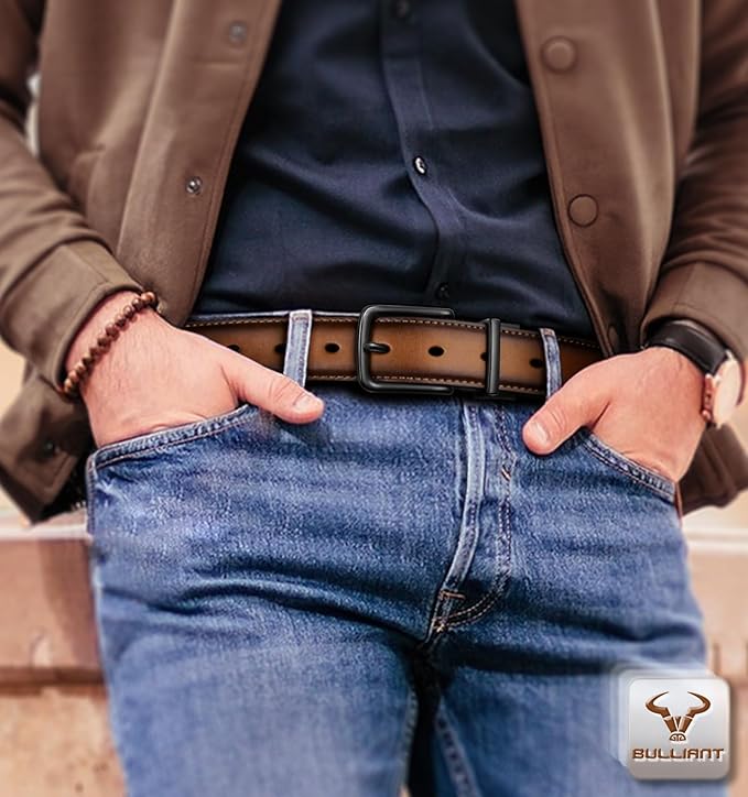 BULLIANT Men's Belt,Reversible Belt Adjustable For Gift Men 1.25”-Cut For Fit-2 Sides in 1 Belt(Not 2)