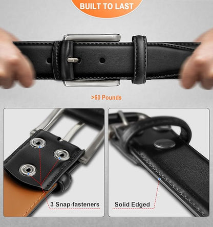 BULLIANT Men Belt Multi Pack,Leather Belt For Gift Men Golf Dress Casual Jean 7Holes 1 3/8"