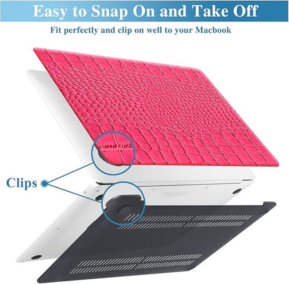 KEROM Compatible for Crocodile MacBook Pro 13 Inch Case 2025-2016 M2 M1 A2338 A2289 A2251 A2159 A1989 A1706 A1708, Textured Aligator Skin Snakeskin PU Leather Hardshell & Keyboard Cover, Pink