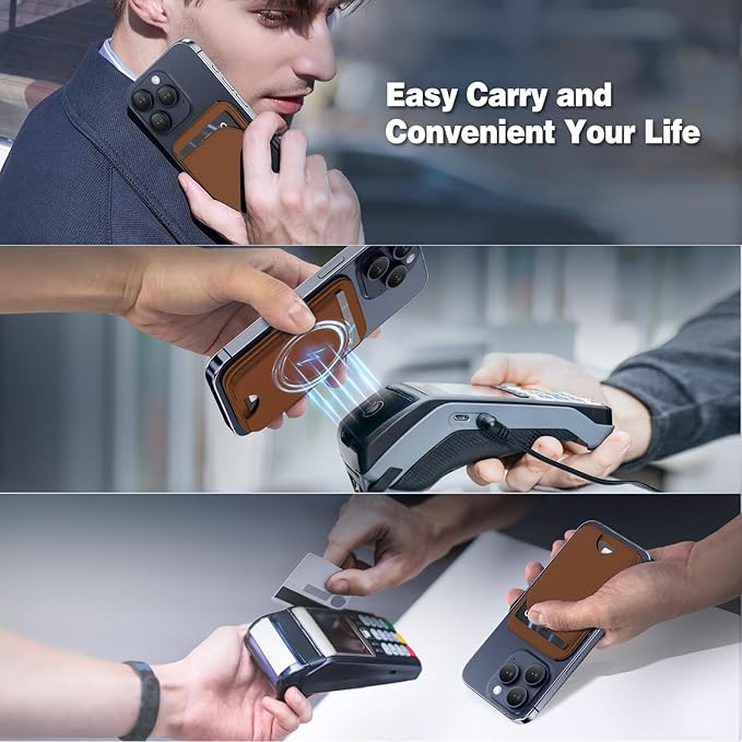 QYQBOON Mag-Safe Wallet for iPhone - Lightweight Magnetic Phone Wallet Stand With Adjustable Leather Card Holder for iPhone 17/16/15/14/13/12 Series, Not for Mini (Brown)