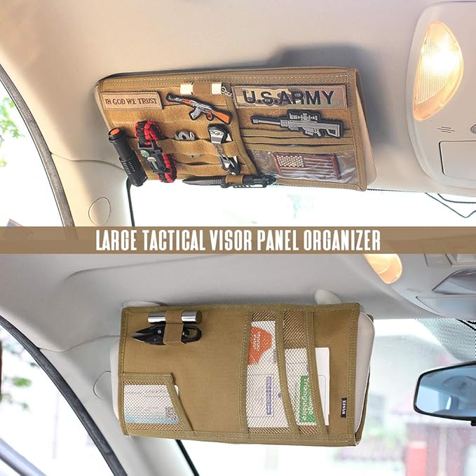WYNEX Tactical Car Visor Organizer with Double-Sided MOLLE Panel, Universal Vehicle Sun Visor Storage for Essentials & Gear, Compatible with Cars, Pickup Trucks, Vans, SUVs