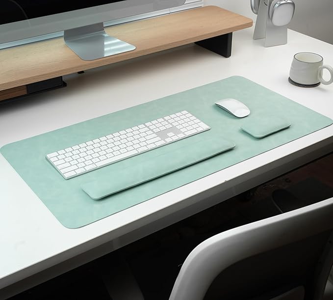 RENMTURE Large Mouse Pad and Keyboard Wrist Rest, Desk Pad for Keyboard and Mouse, Large Gaming Mouse Pad with Wrist Support, Desk Mat for Work and Gaming (Mint Green)