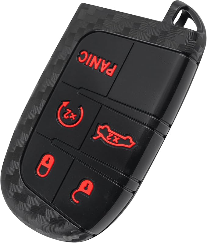 5 Buttons Key Fob Cover,Key Fob Replacement for Protecting Remote Keys,Keys Fob Case Compatible with Jeep Dodge Chrysler (Carbon Fiber Red)