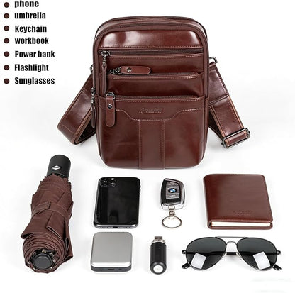 Leather Messenger Bag for Men, Small Leather Sling Shoulder Bag Messenger Pack for Men, Man Purse