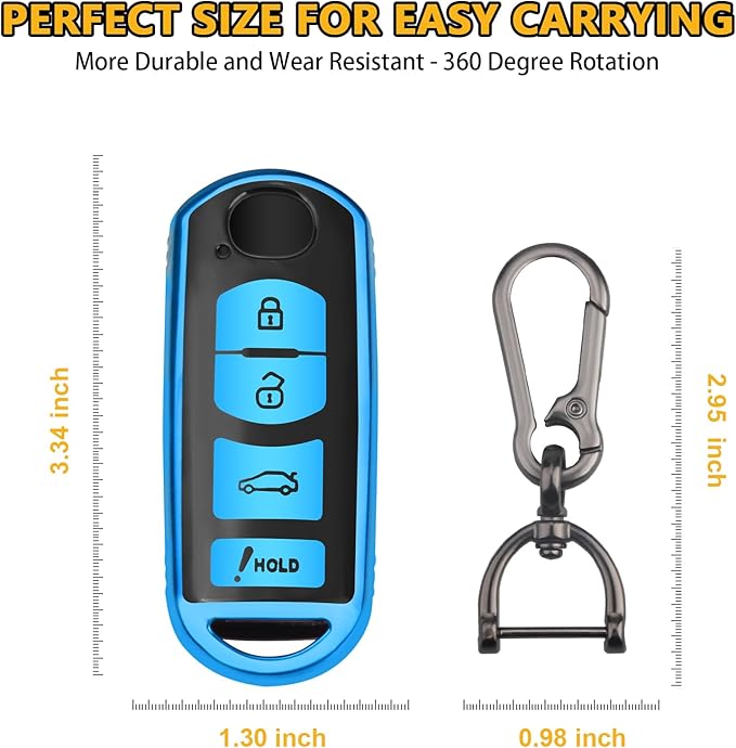 FT FUNTOR for Mazda Car Key Cover,4 Blue Buttons TPU Key Cover with Keychain,Compatible with Mazda 3 6 8 CX-3 CX-5 CX-7 CX-9 atenza Miata MX-5 (C-Blue)