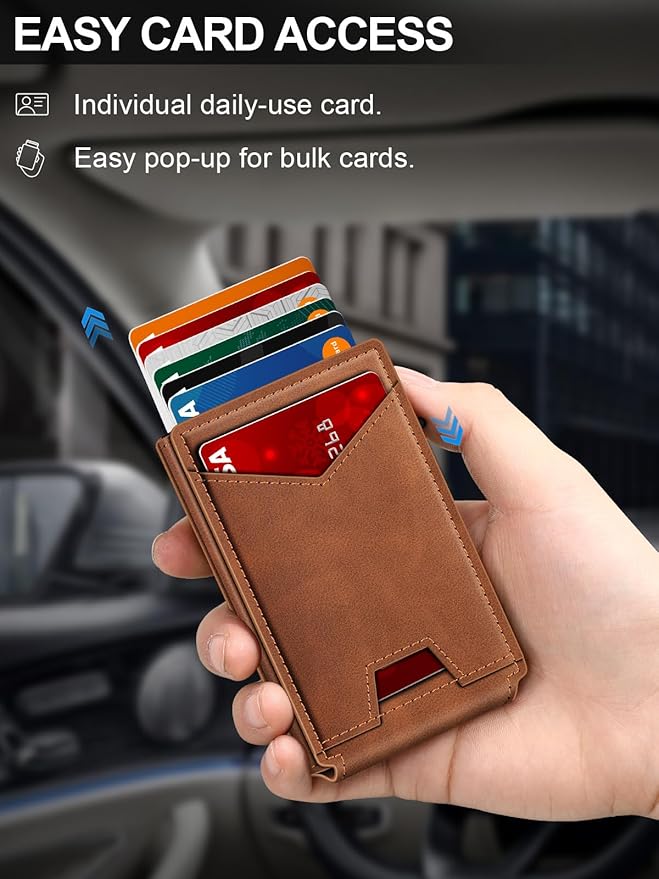 GHUKY Wallet for Men RFID Wallet with Money Clip, Slim Pop Up Card Holder for 10-12 Cards, Minimalist Smart Credit Card Case with ID Window, Bifold Metal Wallet for Front Pocket, Gifts for Men