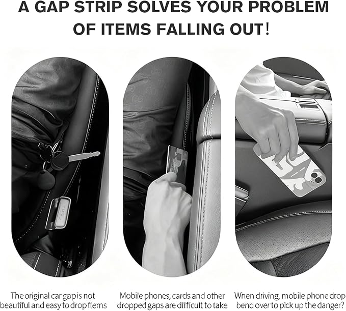 Car Seat Gap Filler Set of 2, Car Accessories Interior Organizer, Seat Gap Plug Fit Sedan SUV Truck, Black