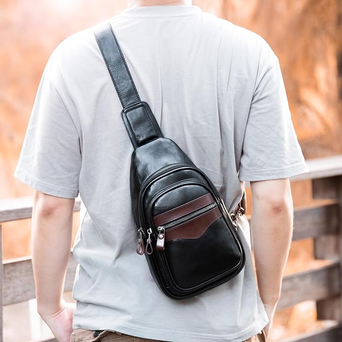 Genuine Leather Sling Bag for Men and Women Crossbody Shoulder Bag Sling Backpack Chest Purse Carry on Casual Daypack | Genuine Leather, Shoulder Bag, Carry on, Casual, Daypack