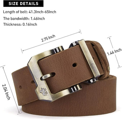 BISON DENIM Men's Belts Leather Dress Genuine Leather Classic Heavy Duty Buckle Belt Casual for Jeans
