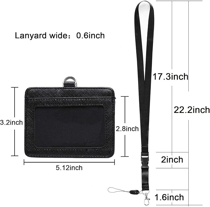 YOUOWO 2 Pack Black Neck Office Quick Release Lanyards and Small Black Adjustable Wrist Lanyard with Horizontal ID Badge Holder PU Leather,with Clips
