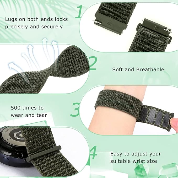 22mm Nylon Quick Release Watch Band Compatible with Samsung Galaxy Watch 3 45mm/Gear S3 Frontier/Garmin Venu 4 45mm/3 45mm/2/Vivoactive 4/Forerunner 570(47mm)/255/265/Amazfit Helio/Bip 6/5/Balance 2