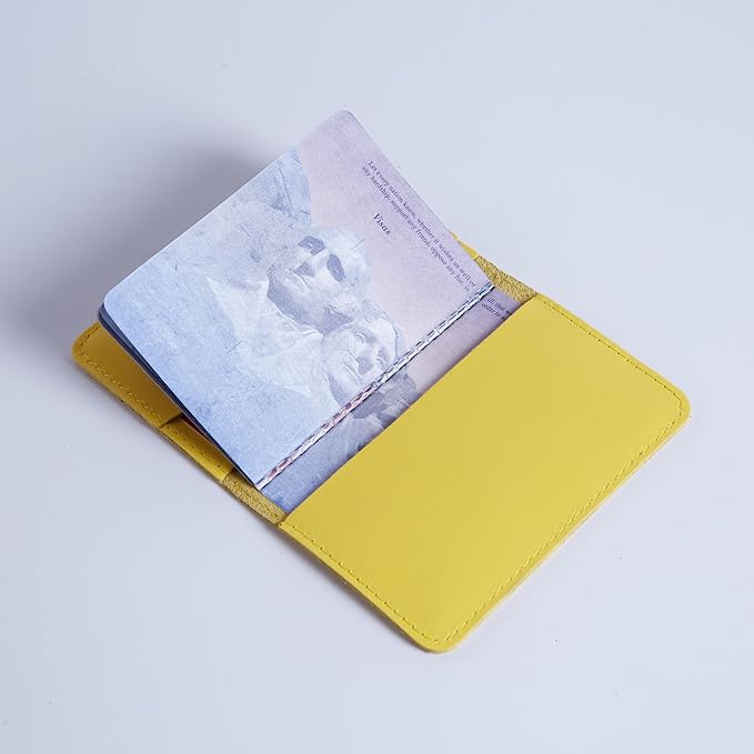 INCARNE US Leather Passport Holder for Travel - Passport Case - Passport Wallet for Men - Passport Cover for Women Sleeve Protector - Travel Essentials Vacation Luggage Travel Gifts - Classic Yellow