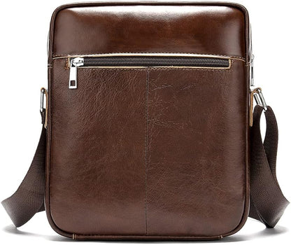 Hebetag Small Leather Sling Shoulder Bag Messenger Pack for Men Women Outdoor Travel Business